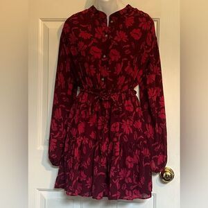 Three Daughters Floral Red Midi Dress Sz Small